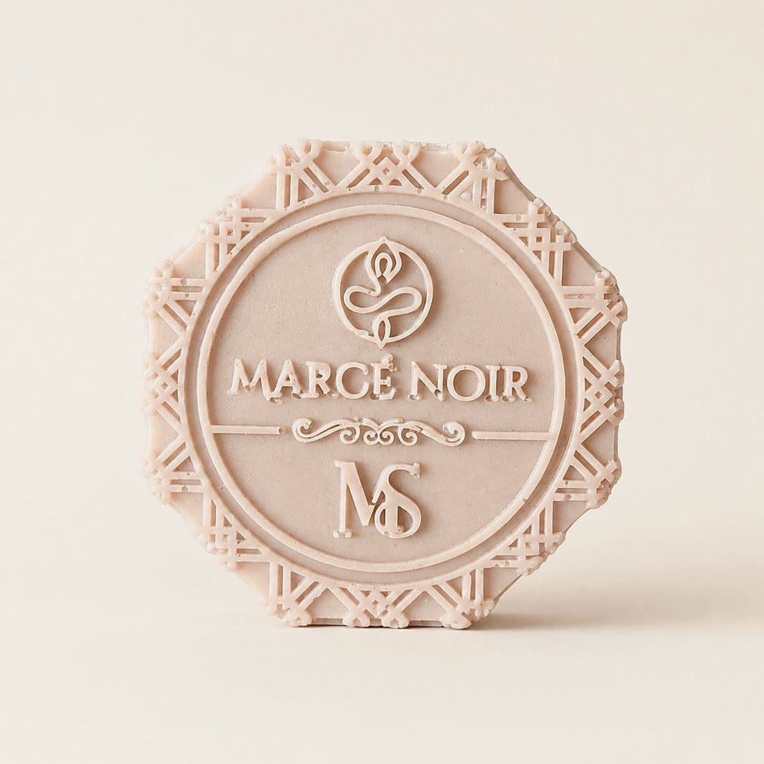 Marcé Noir moisturizing body soap, engraved octagonal bar — Front view