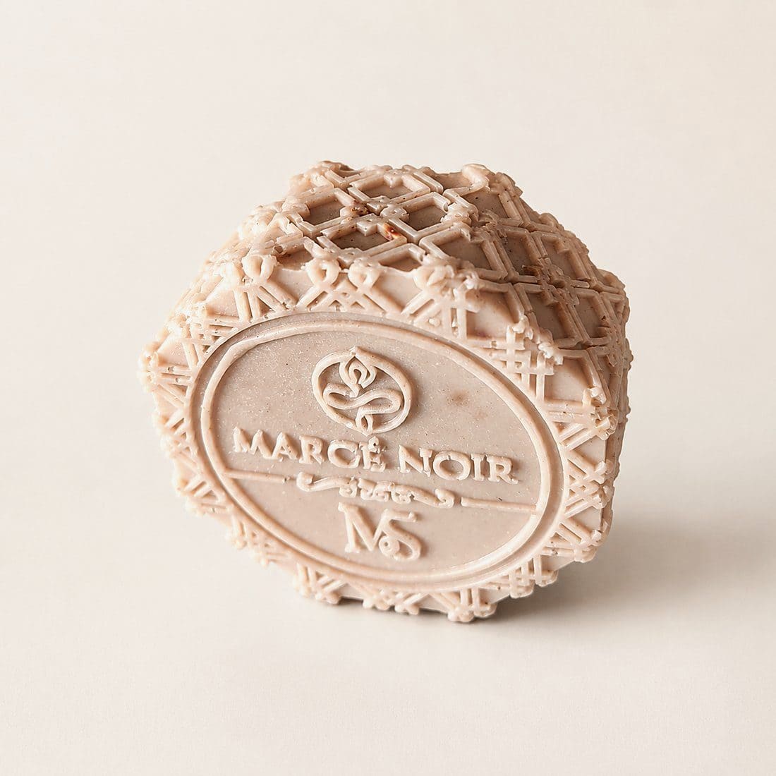 Marcé Noir moisturizing body soap, engraved octagonal bar — Bar profile